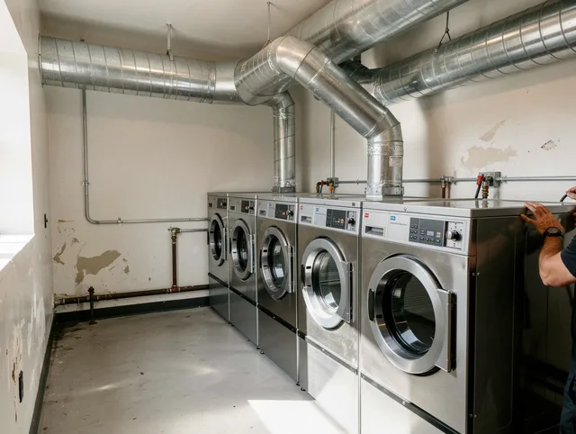 Glocester Dryer Vent Cleaning team performing large-scale commercial dryer vent cleaning in Glocester