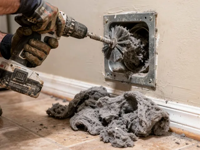 Certified Glocester Dryer Vent Cleaning technician performing dryer vent cleaning in Glocester