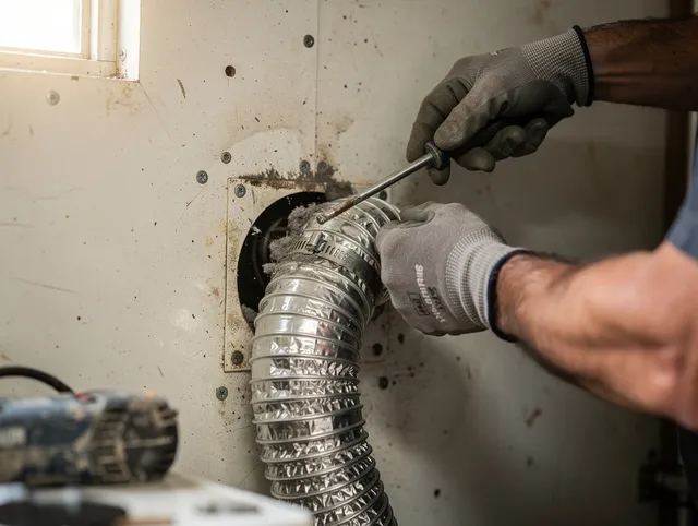 Glocester Dryer Vent Cleaning technician performing precise dryer vent hose installation in Glocester
