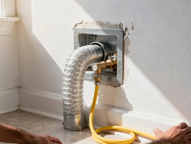 Glocester Dryer Vent Cleaning certified technician performing specialized gas dryer vent cleaning in Glocester